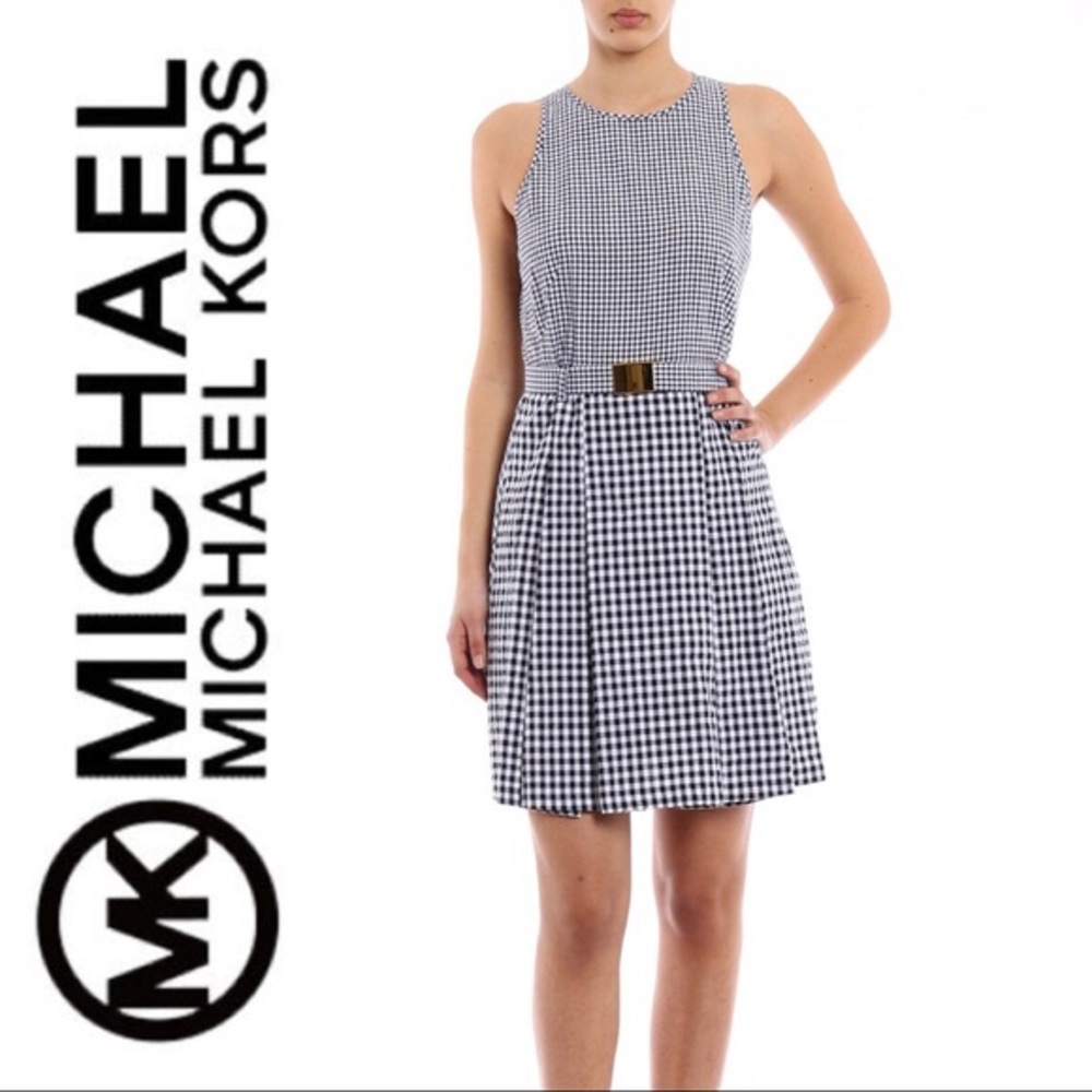 Michael Kors gingham dress with gold buckle
